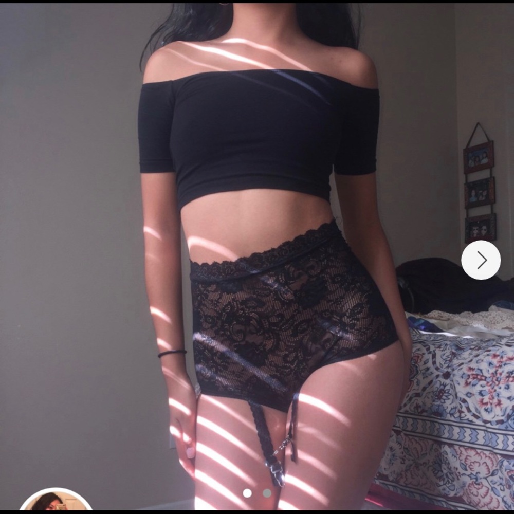 UO Black Lace Garter Belt Panties